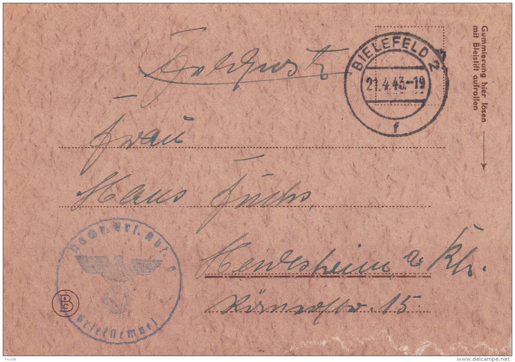 Feldpost WW2: N.E.A. 6 In Bielefeld P/m Bielefeld 2 21.4.1943 - Letter Inside   (G60-79) - Militaria