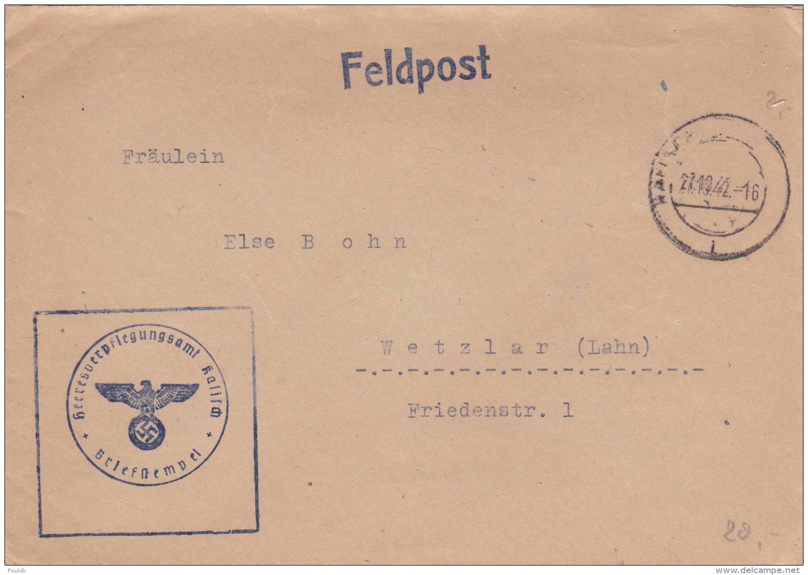 Feldpost WW2: Heeresverpflegungsamt Kalisch P/m Kalisch 27.10.1942 - Cover Only  (G60-79) - Militaria