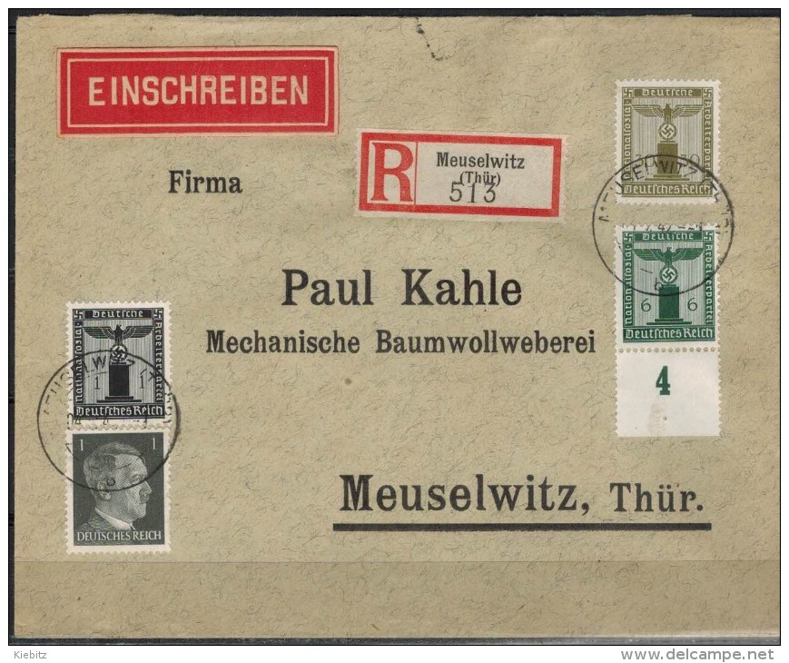 DEUTSCHES REICH 1938 -Reko Dienstpostbeleg Partei MiNr: 781+144+148+153  Used - Officials