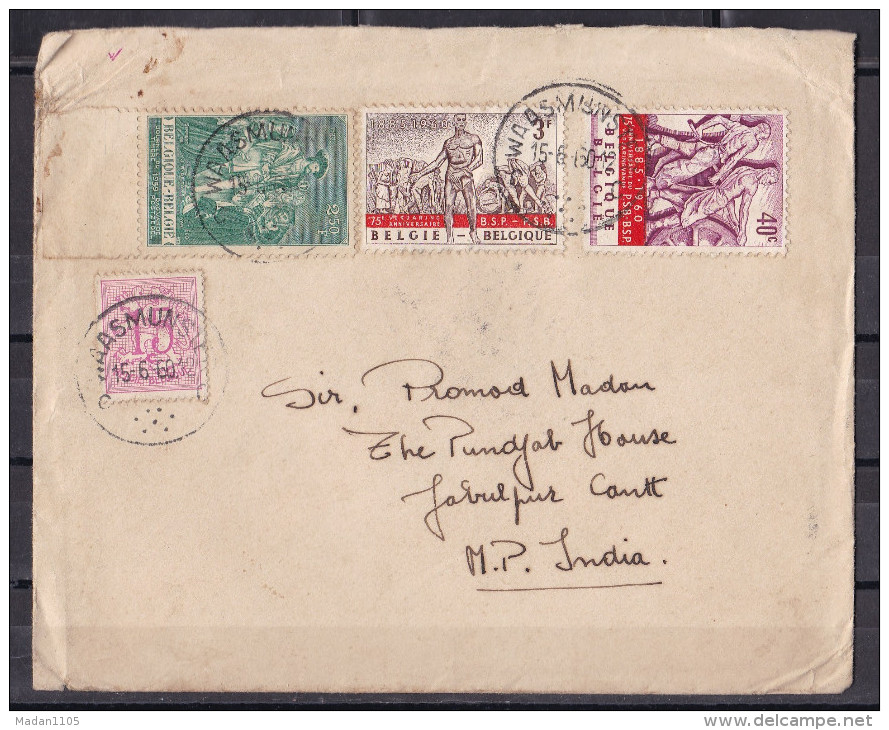 BELGIUM, 1960, Cover From Wassmunster Belgium To India With 4 Stamps,including Yvert 1093, 1131/32 - Briefe U. Dokumente