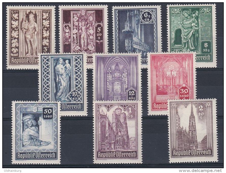 Österreich 1946: ANK 799- 808 ** Wiederaufbau Stephansdom, ANK 15.- € - Abbeys & Monasteries