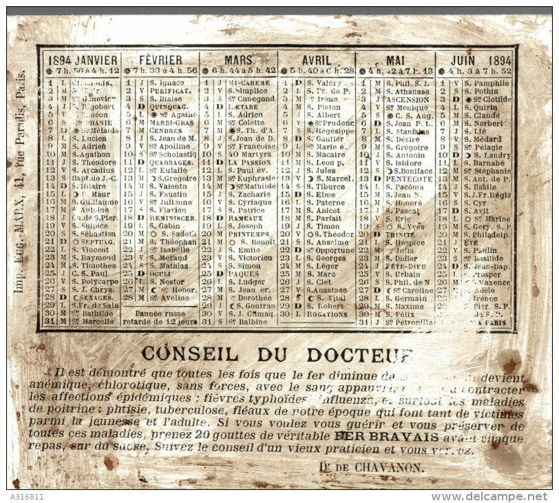 CALENDRIER  FER BRAVAIS - Formato Piccolo : ...-1900