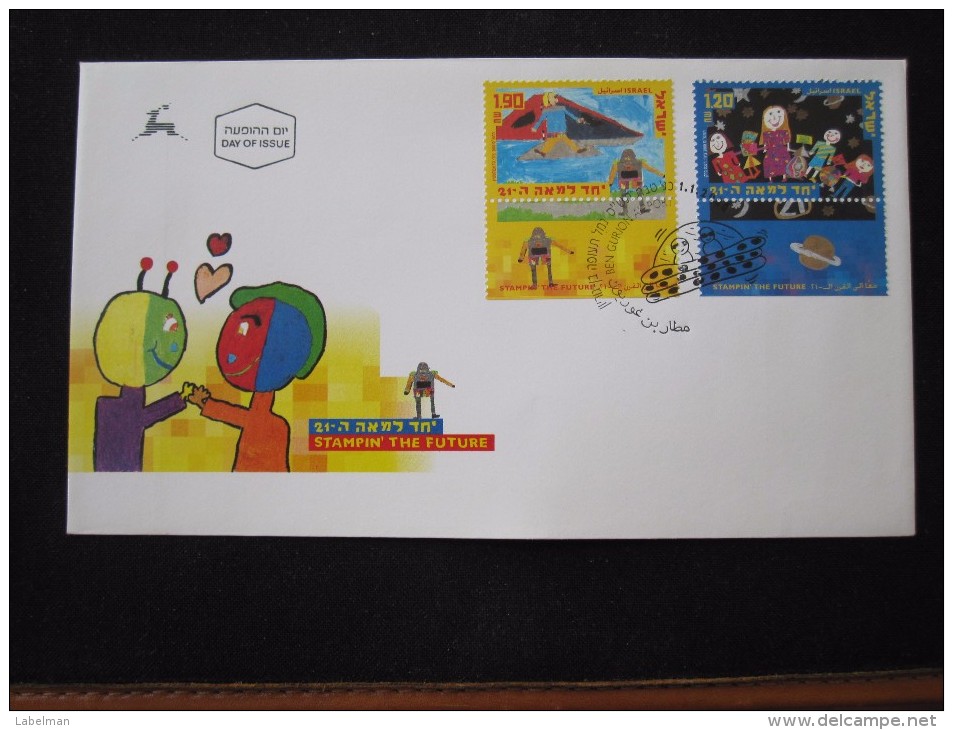 1989 HOLY LAND FUTURE COSMOS UFO FAMILY FIRST DAY ISSUE POST OFFICE AIR MAIL STAMP ENVELOPE ISRAEL JUDAICA JERUSALEM - Brieven En Documenten