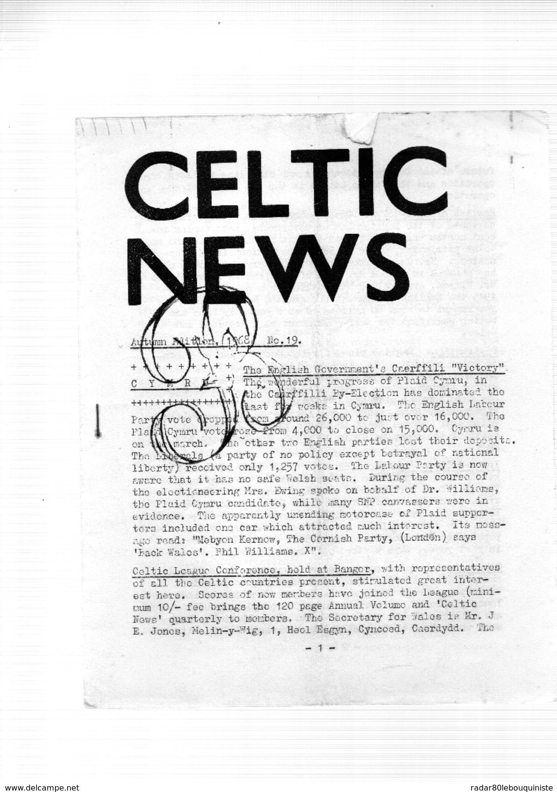 Celtic News.Autumn Edition,1968.n°19.broché.12 Pages. - Spiritualisme