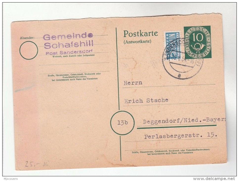 1954 GERMANY Postal STATIONERY Card SIGNED From BURGERMEISTER Of SCHAFSHILL , Cover Stamps - Briefe U. Dokumente