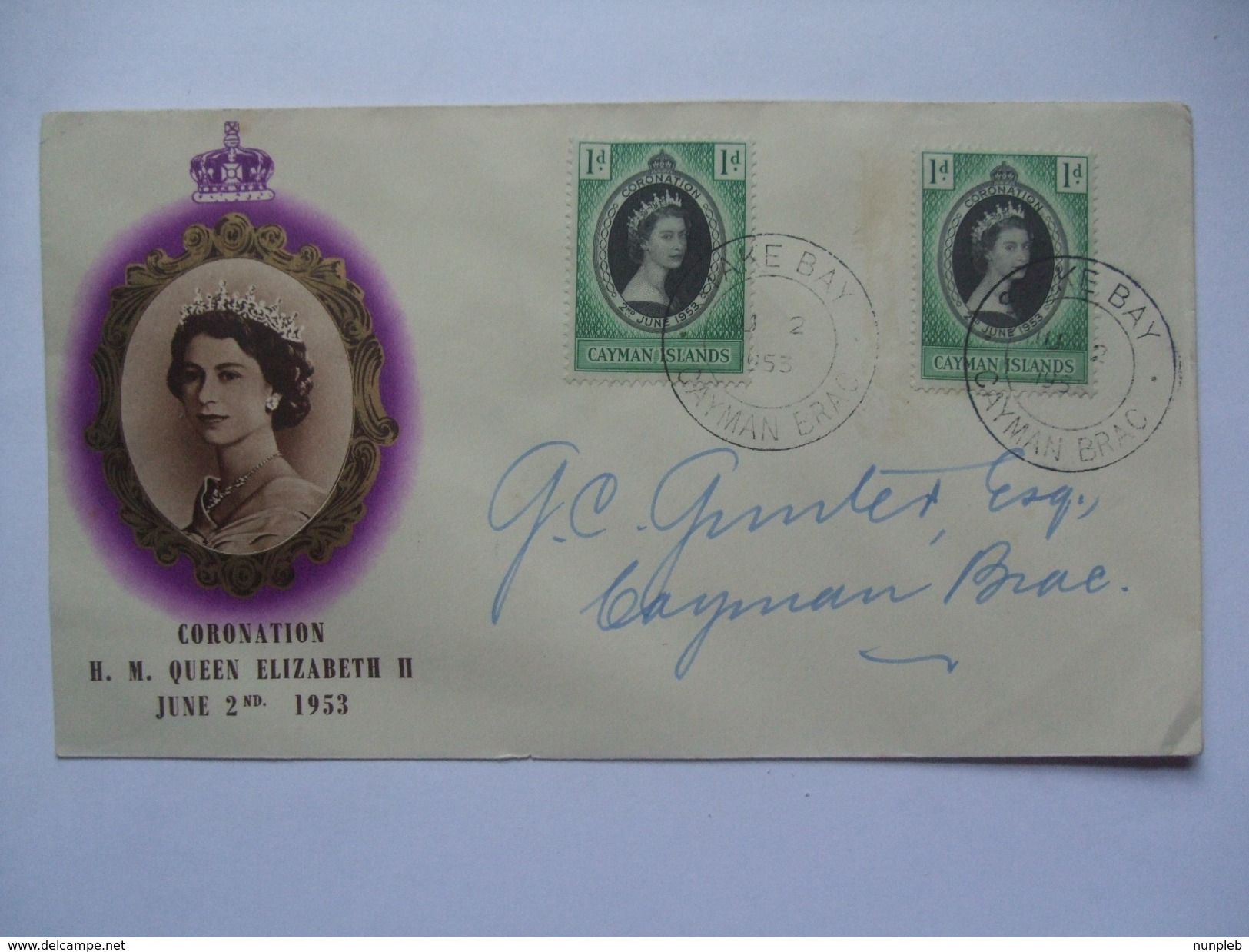 CAYMAN ISLANDS CORONATION 1953 FDC WITH STAKE BAY MARKS - Cayman Islands