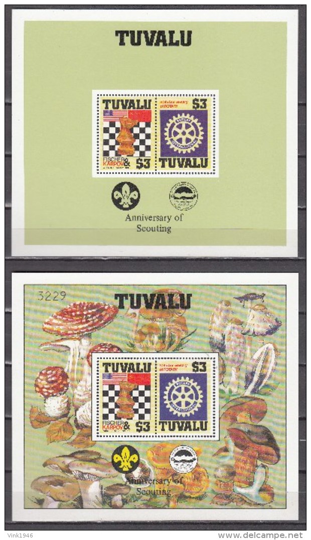 Tuvalu 1986,4V In 2 Blocks In 2 Types,chess,schaken,schach,rotary International,mushrooms, ,MNH/Postfris(L2770) - Pilze