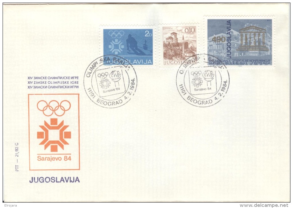 JUGOSLAVIA Torchrelay Olympic Cover With Olympic Handcancel Beograd 4.2.1984 - Winter 1984: Sarajevo