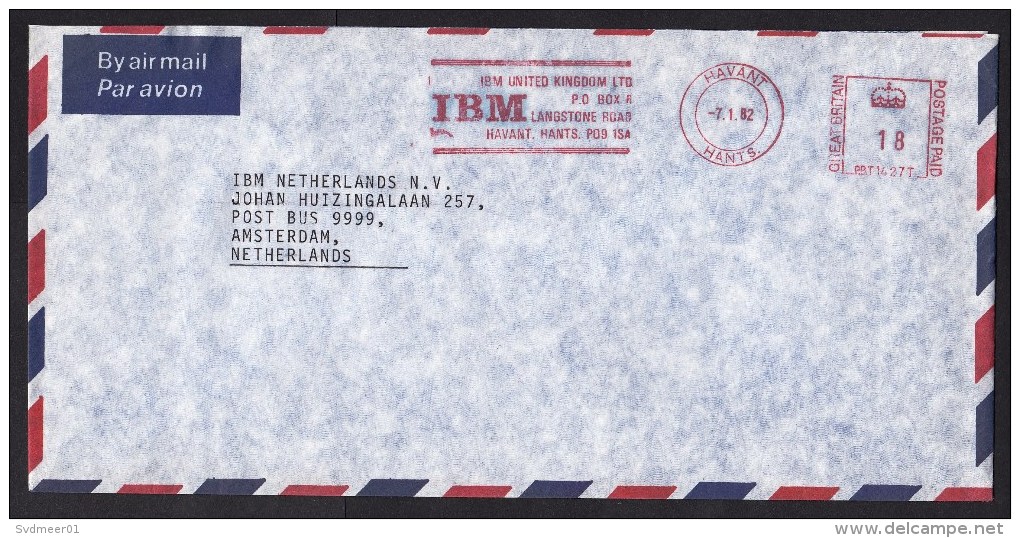 UK: Airmail Cover To Netherlands, 1982, Meter Cancel, IBM, Computer, ICT (traces Of Use) - Brieven En Documenten