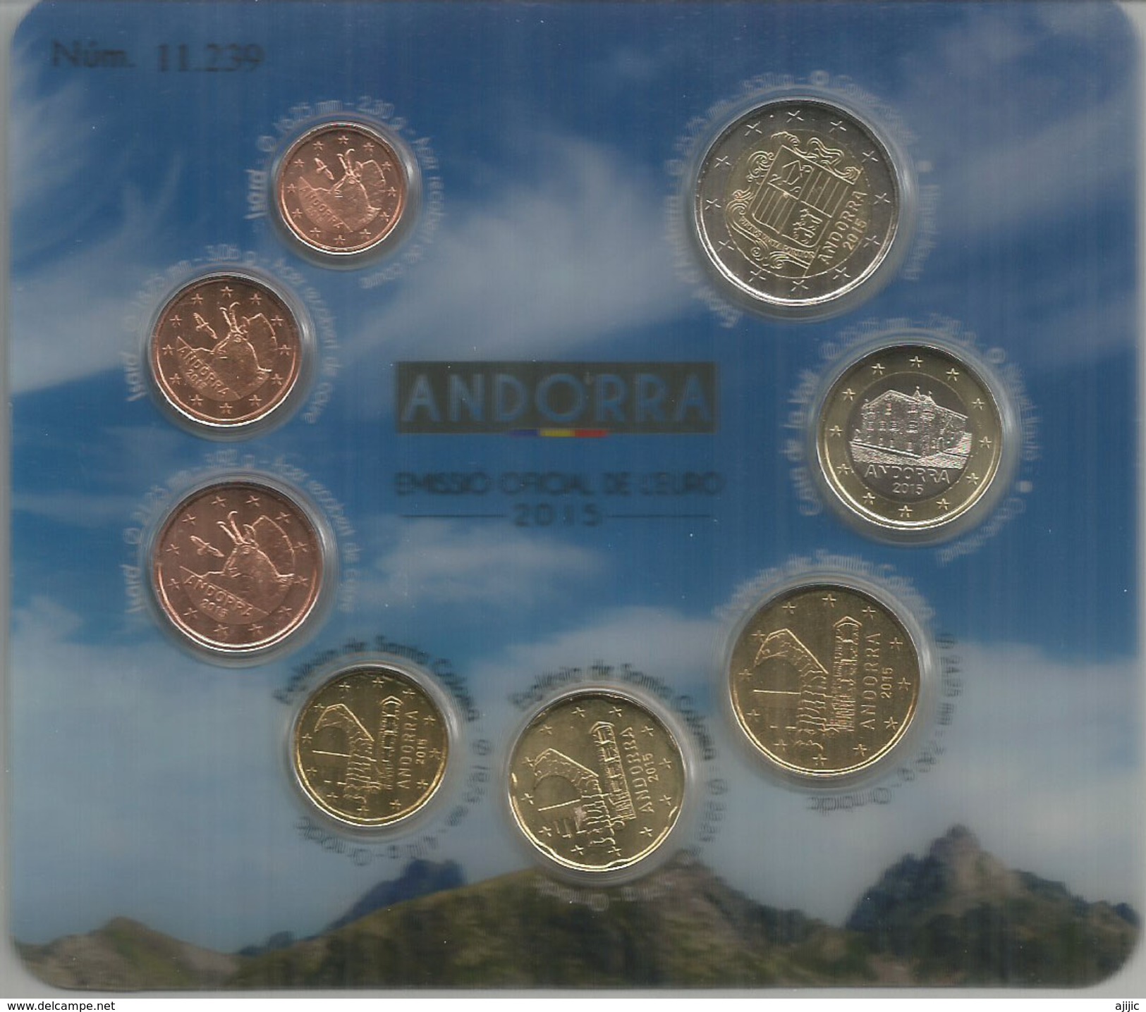 EURO COINS YEAR 2015, COMPLETE SET UNCIRCULATED, ORIGINAL PACKAGE, TIRAGE 40.000 EX.ONLY - Andorre