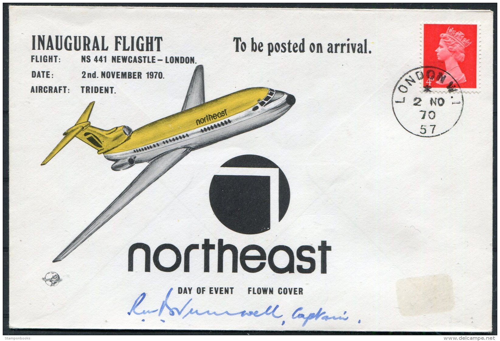 1970 GB London Northeast SIGNED Flight Cover Newcastle - Covers & Documents