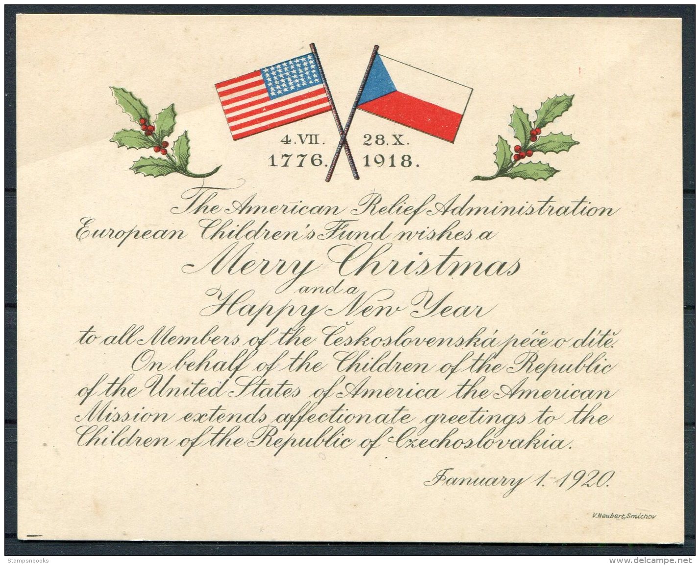 1920 Czechslovakia, American Relief Administration European Childrens Fund Christmas Card / USA - Covers & Documents