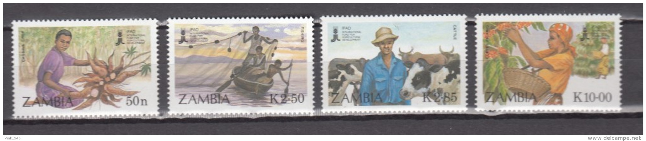 Zambia 1988,4V,set,fishing,cattle,cows,fruits,agriculture,MNH/Postfris(A2945) - Farm