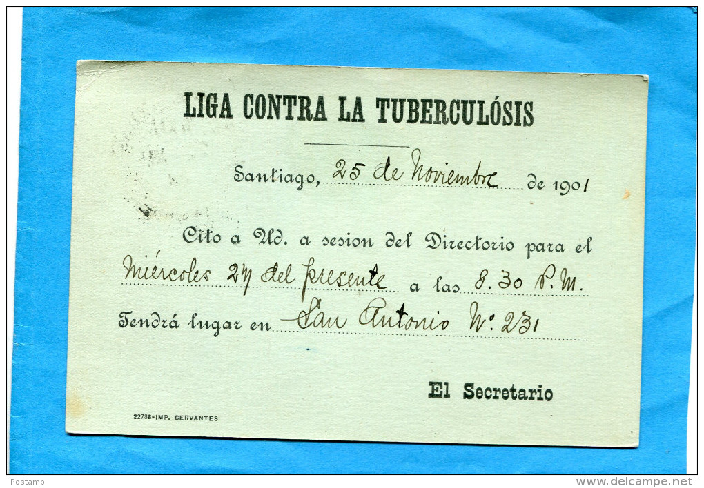 MARCOPHILIE -CHILI-lettre Entier Postal-1cent Colon"repiq Luiga Contra La Tuberculosis -1901correo Urbano - Chile