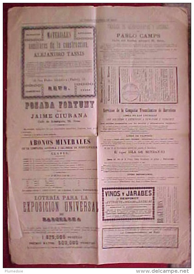 Rare JOURNAL ESPAGNOL LA CORRESPONDENCIA DE REUS , Domingo 4 de Noviembre 1888  DIARO POLITICO prix fixe