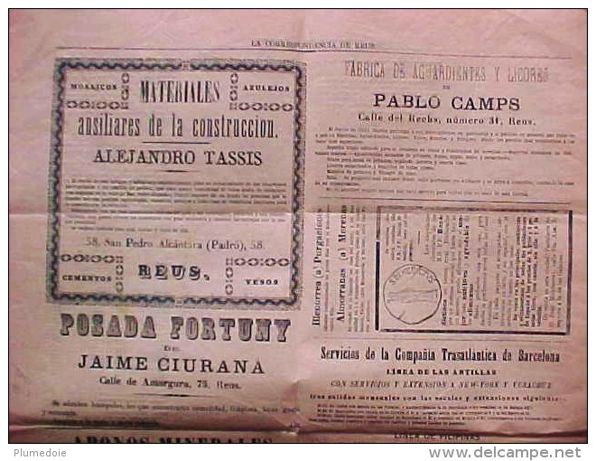 Rare JOURNAL ESPAGNOL LA CORRESPONDENCIA DE REUS , Domingo 4 de Noviembre 1888  DIARO POLITICO prix fixe