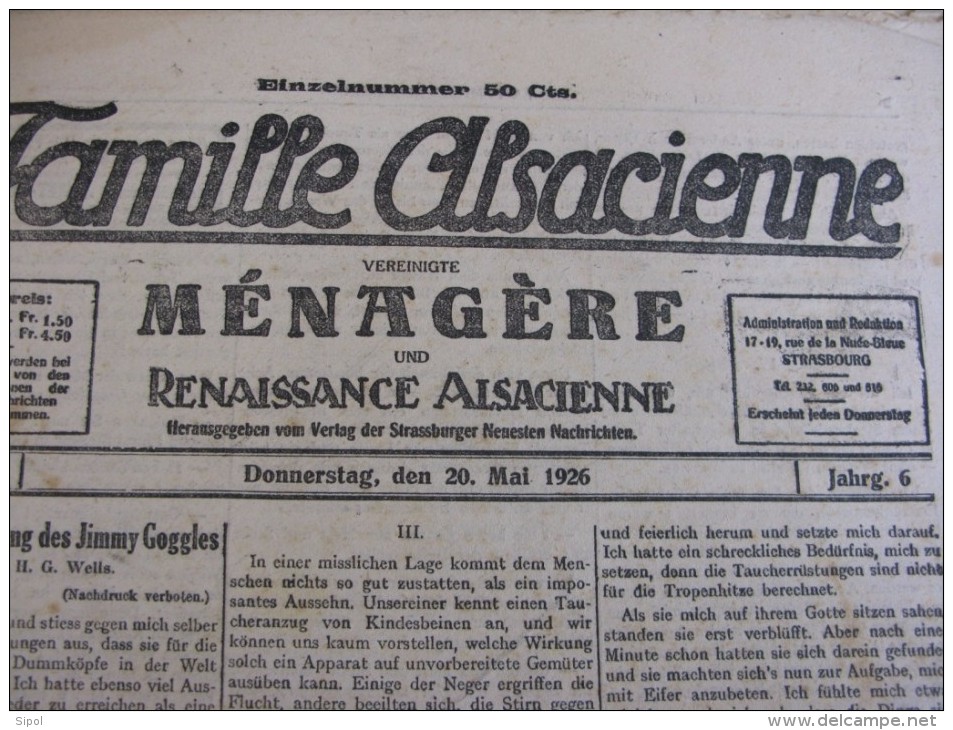 La Famille Alsacienne N°26 Donnerstag Den 20 Mai 1926 16 Pages 24 X 31 Cm  Bilingue BE - Tempo Libero & Collezioni