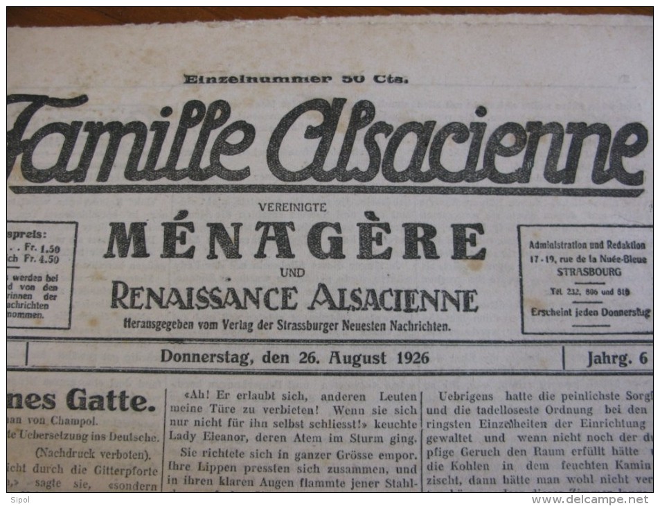 La Famille Alsacienne N°35 Donnerstag Den 26  August 1926 16 Pages 24 X 31 Cm Bilingue  BE - Hobbies & Collections