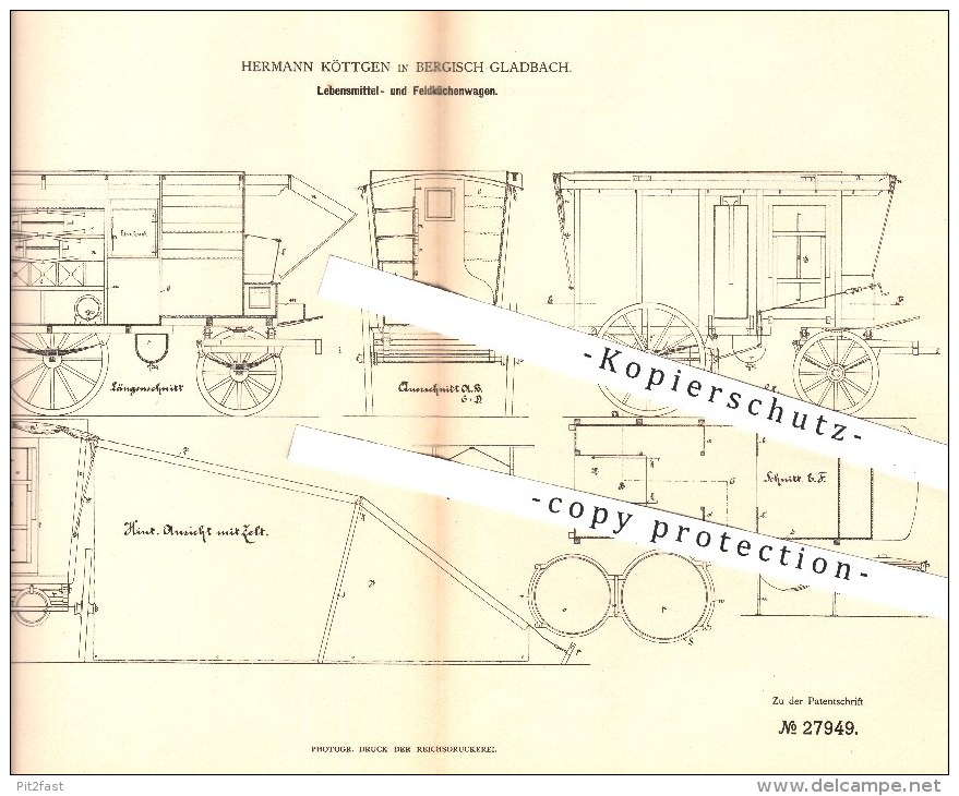 Original Patent - Hermann Köttgen In Bergisch Gladbach , 1883 , Lebensmittelwagen , Feldküchenwagen , Wagen , Kutsche !! - Documents Historiques