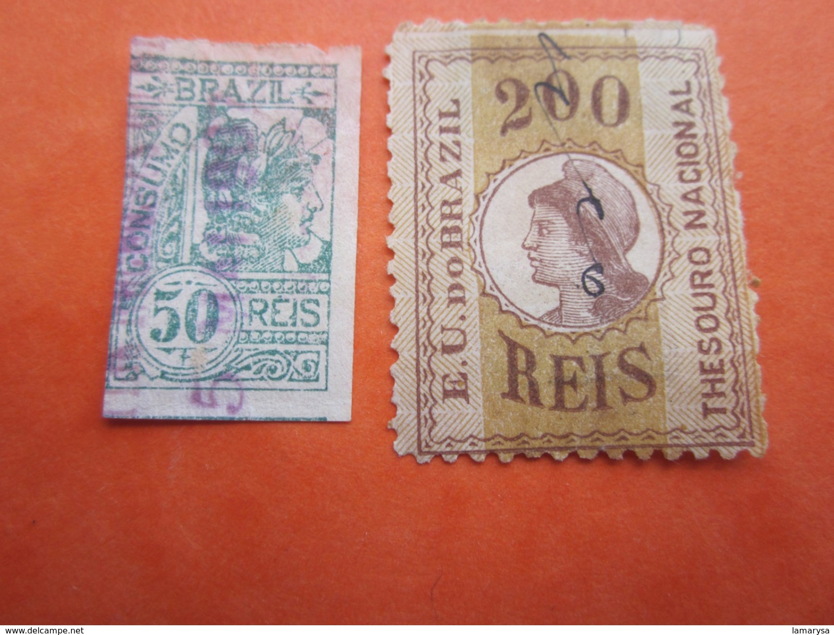 2 Timbres Stamps 200 & 50 Reis Imperio Sello  Fiscal Tax Postage Due Official Brazil Brasil Fiscal Thesouro Nacional - Otros & Sin Clasificación