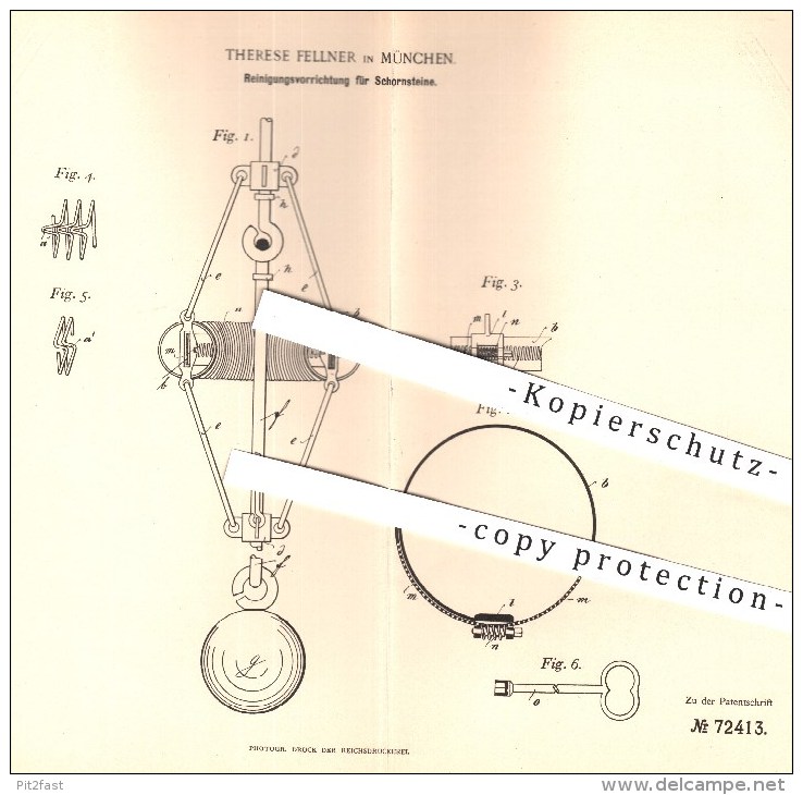 Original Patent - Therese Fellner In München , 1893 , Reinigung Der Schornsteine | Schornstein , Feuerung , Ofen , Öfen - Documents Historiques