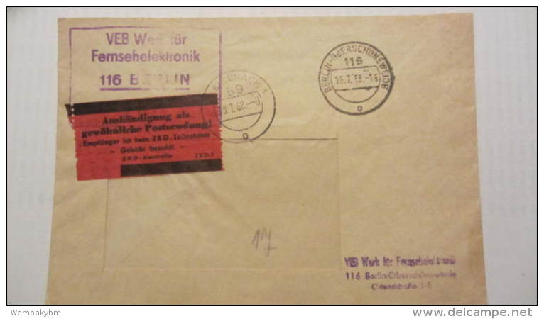 DDR ZKD Bf Mit Rot. Aufkleber "Aushändigung Als Gewöhnliche Postsendung" Und ZKD-Kastenstpl.aus Berlin Vom 17.7.68 ZKD 7 - Sonstige & Ohne Zuordnung