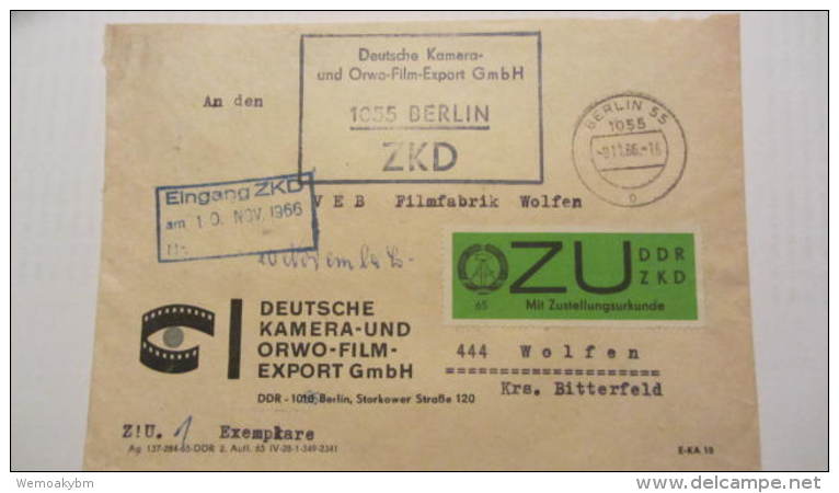 DDR Dienst/ZKD Brief Mit ZU-Streifen Grün, Gew.Papier Und ZKD-Kaststpl. "Deutsche Kamera- Und Or." Vom 9.11.66 Knr: E 2x - Other & Unclassified