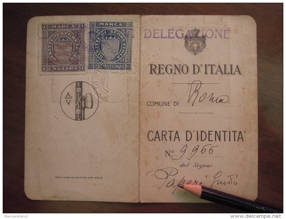 Tessera CARTA D' IDENTITA' REGNO D' ITALIA   COMUNE DI Roma  1927 ANNO V. - Documenti Storici