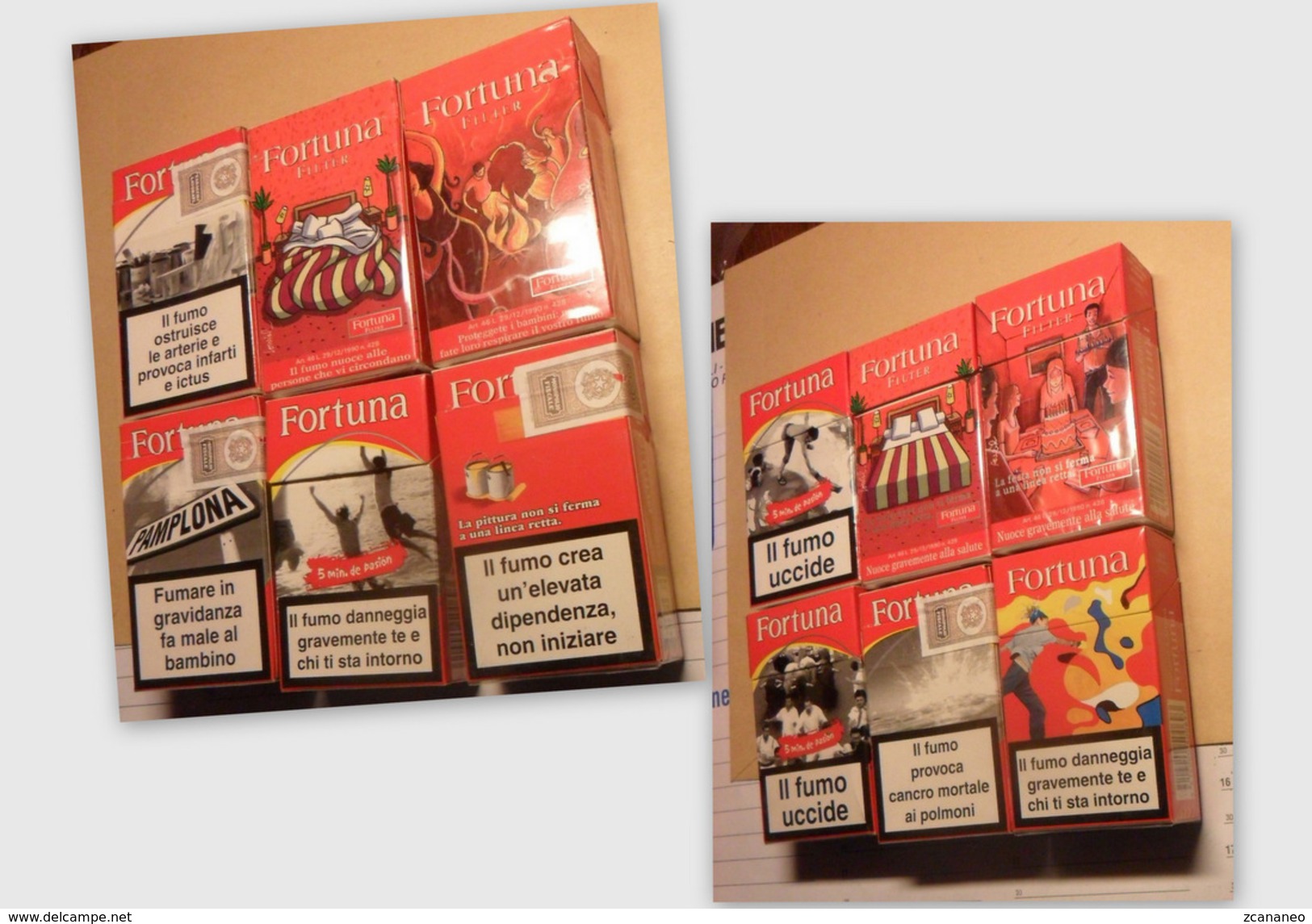 6 PACCHETTI VUOTI DI SIGARETTE FORTUNA - - Empty Tobacco Boxes