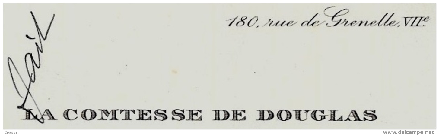 Carte De Visite Faire-Part Noblesse LA COMTESSE DE DOUGLAS 75007 PARIS Fiançailles Yvonne & Vicomte D'Ayguesvives - Compromiso