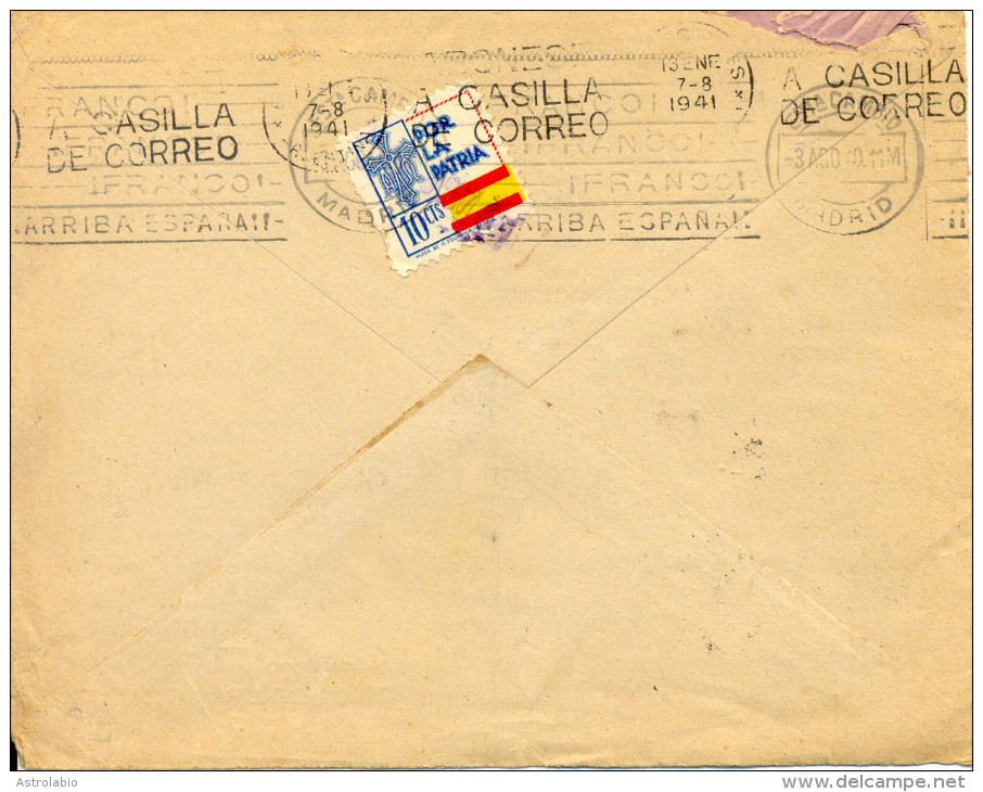 1940 " Carta De Oviedo A Argentina " Al Dorso Tránsito, Llegada Y Sello Patriótico. Mas De 4 Meses En Llegar. Ver 2 Scan - Marcas De Censura Nacional