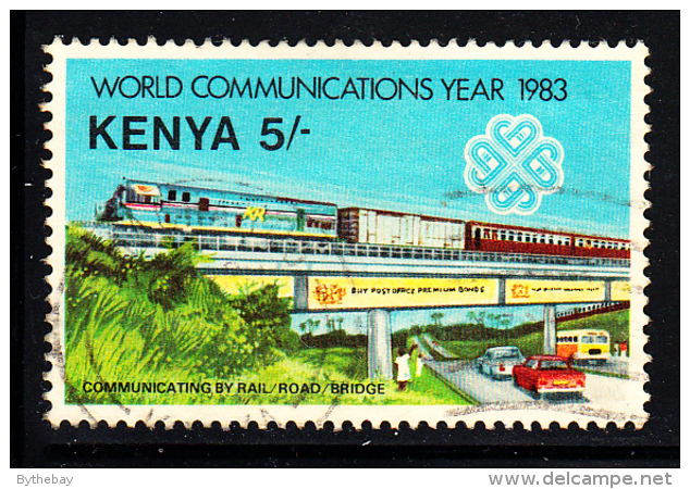 Kenya Used Scott #269 5sh Communicating By Rail; Road, Bridge - World Communication Year - Kenya (1963-...)