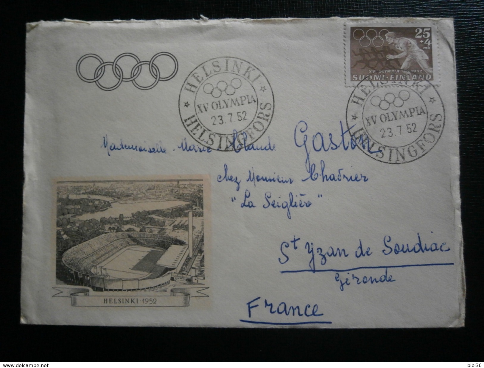 FILAND FINLANDE JEUX OLYMPIQUES OLYMPIC GAMES JO HELINSKI 1952 CACHET OBLITERATION LETTRE ILLUSTREE STADE COVER LETTER - Verano 1952: Helsinki