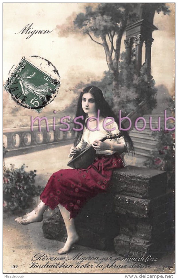 Serie De 3 Cpa 1903 - MIGNON  - Jeune Femme Brune Mandoline  - écrite  - 2 Scans - Donne