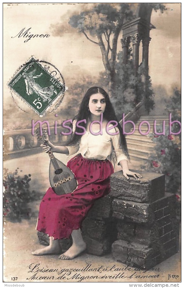 Serie De 3 Cpa 1903 - MIGNON  - Jeune Femme Brune Mandoline  - écrite  - 2 Scans - Donne