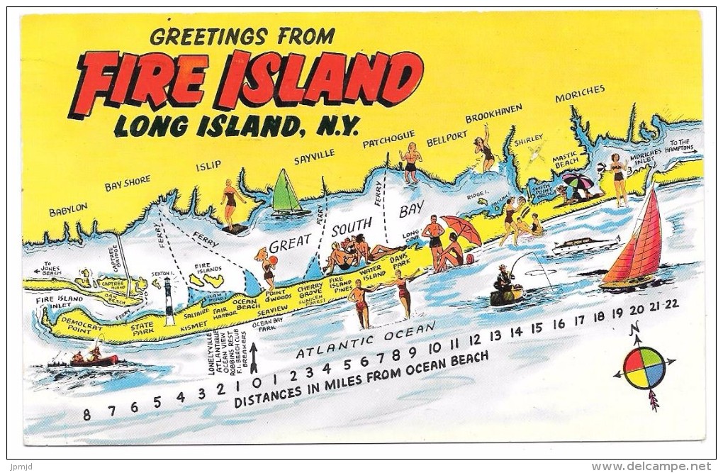 GREETINGS FROM FIRE ISLAND - LONG ISLAND N.Y. - Ed. TOMLIN Cards - 1961 - Long Island