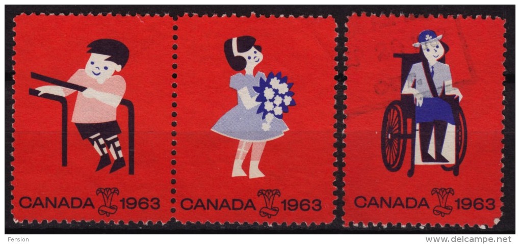 Flower Wheelchair - FIGHT Crippling - Easter Seals - 1963 Canada / Charity Label Vignette Cinderella - Lily - Behinderungen