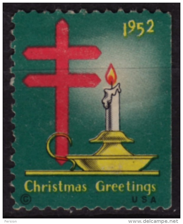 1952 USA - CHRISTMAS Candle - TBC Tuberculosis Charity Stamp / Label / Cinderella / Vignette - Krankheiten