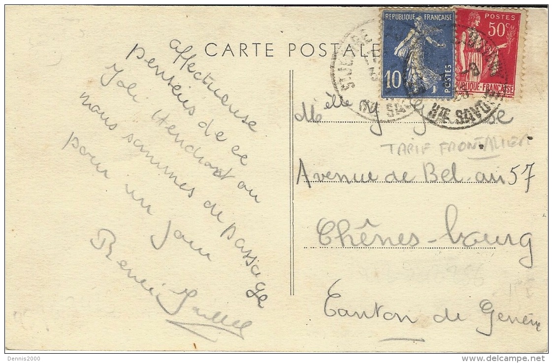 1926 - C P A De ONNION ( Hte Savoie )   Pour Chênes - Bourg ( Suisse ) Affr. à 60 C  TARIF FRONTALIER - 1921-1960: Modern Period