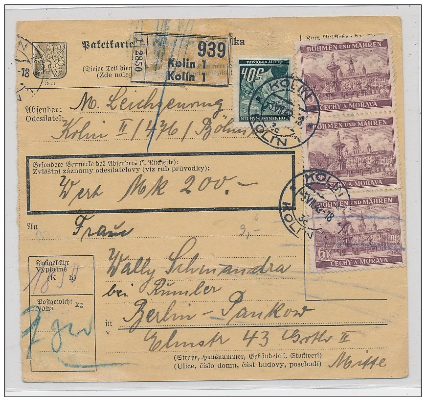 Böhmen &amp; Mähren  - Paketkarte  ( G3088 ) Siehe Foto - Briefe U. Dokumente