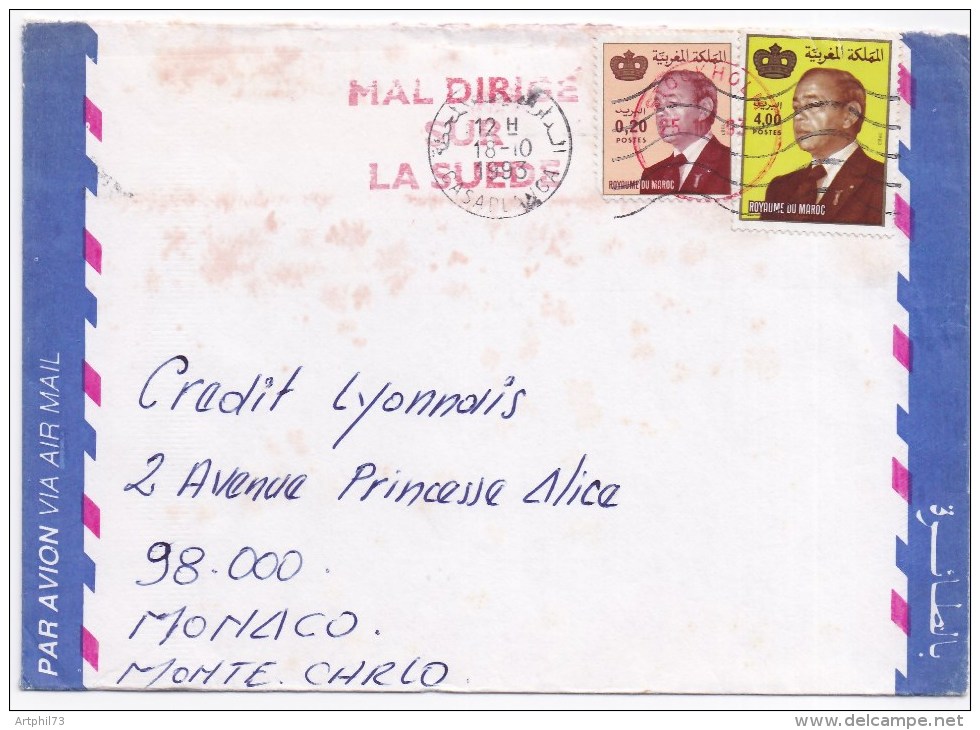 88220 G - 2 TP, Tarif  4,2, OMEC CASABLANCA  10 1993 Avec EMA Rouge MAL DIRIGE SUR LA SUEDE B/TB - Morocco (1956-...)