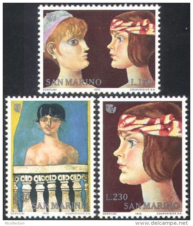 San Marino 1975 International Women Year IYW Art Paintings Naked Nude Artists Stamps MNH SC 872-874 Michel 1099-1101 - Aktmalerei