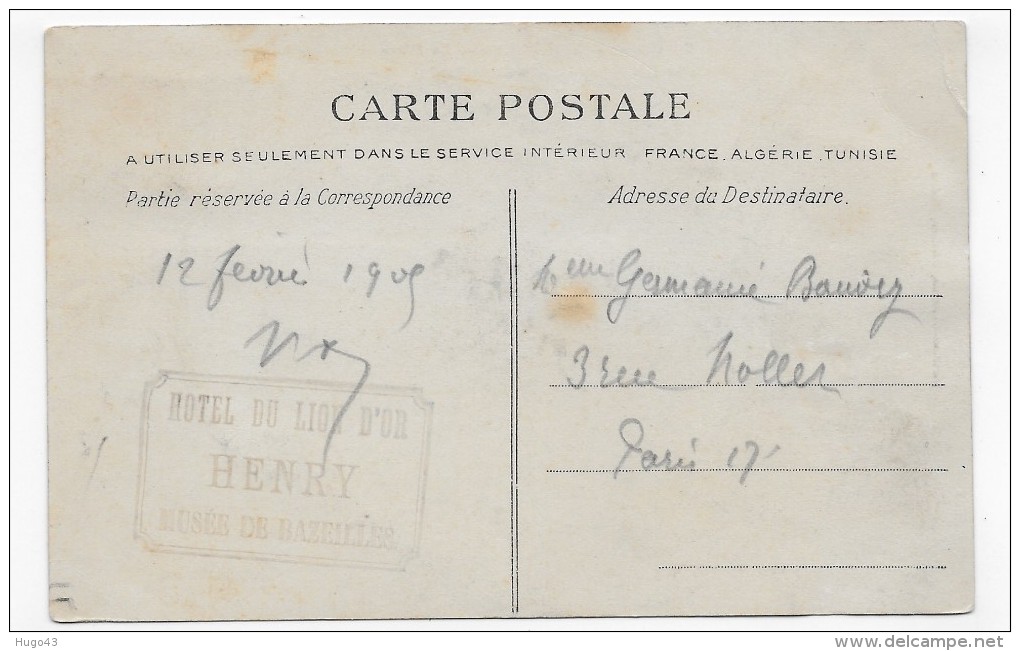 (RECTO / VERSO) BAZEILLES EN 1905 - N° 2 - PLACE ET EGLISE APRES LA BATAILLE - CACHET HOTEL DU LION D' OR - CPA - Other & Unclassified