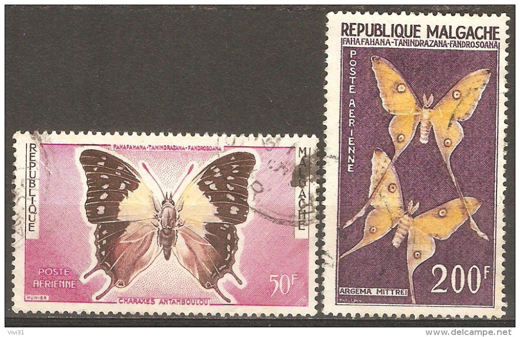 Madagascar - 1960 - Papillons - YT Poste Aérienne 80 Et 82 Oblitérés - Madagascar (1960-...)