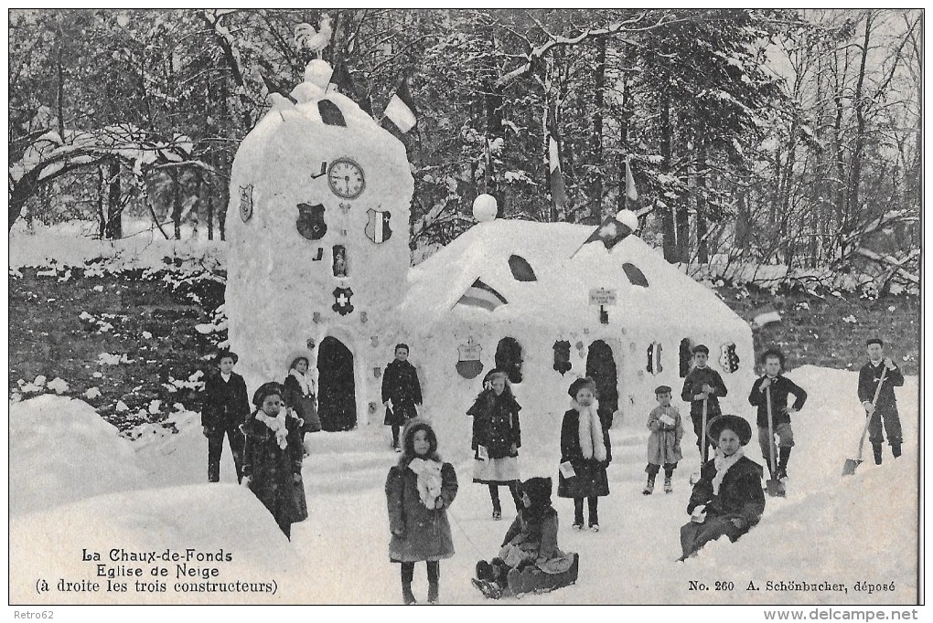 LA CHAUX-DE-FONDS &#8594; Eglise De Neige Avec Les Trois Constructeurs, Ca.1910 - Sonstige & Ohne Zuordnung