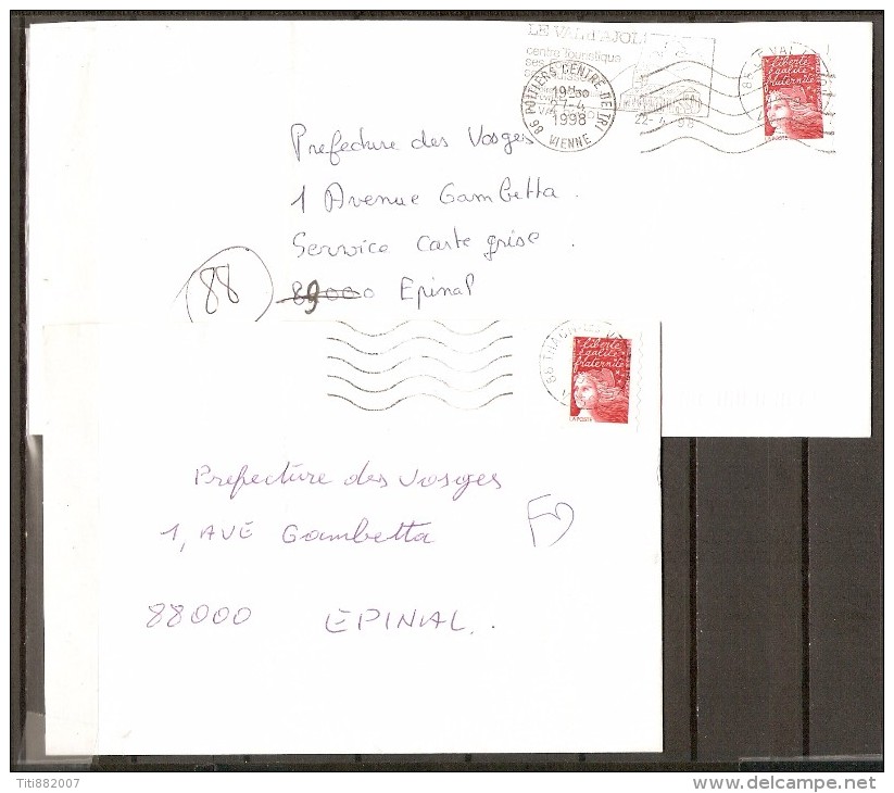 FRANCE.   1998.   Lot  2  ENVELOPPES   /   FAUSSE  DIRECTION.  VOSGES. - Covers & Documents