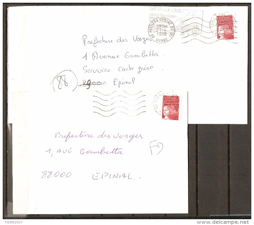 FRANCE.   1998.   Lot  2  ENVELOPPES   /   FAUSSE  DIRECTION.  VOSGES. - Briefe U. Dokumente