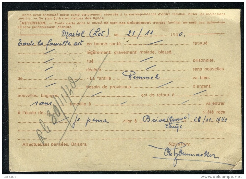 France - Entier Postal Type Irs De Martel Pour Bordeaux Et Redirigé Vers Mont De Marsan En 1940  Réf O 90 - Standard- Und TSC-AK (vor 1995)