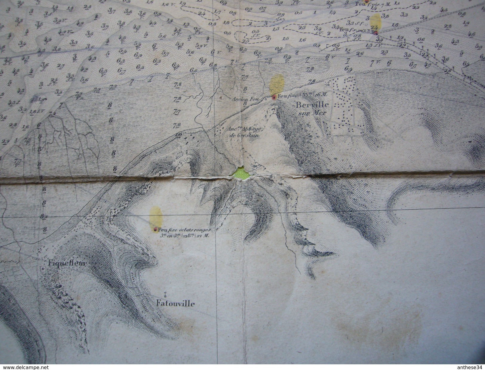 Carte marine 1888 Embouchure de la Seine format : 60 X 90 cm cachet forges chantiers Méditerranée