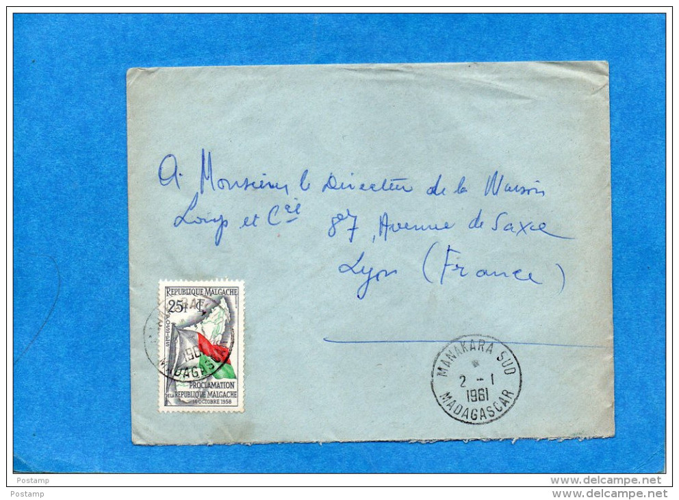 MARCOPHILIE-lettre -Madagascar-Cad -MANAKARA SUD -1961 StampsN°339 République --pour Françe - Madagaskar (1960-...)